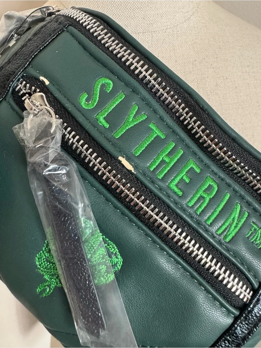 Danielle Nicole Green Quilted Slytherin Crossbody Belt Bag with Black Trim - Picture 2 of 4